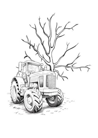 Fingeravtrycksaffisch med träd och traktor